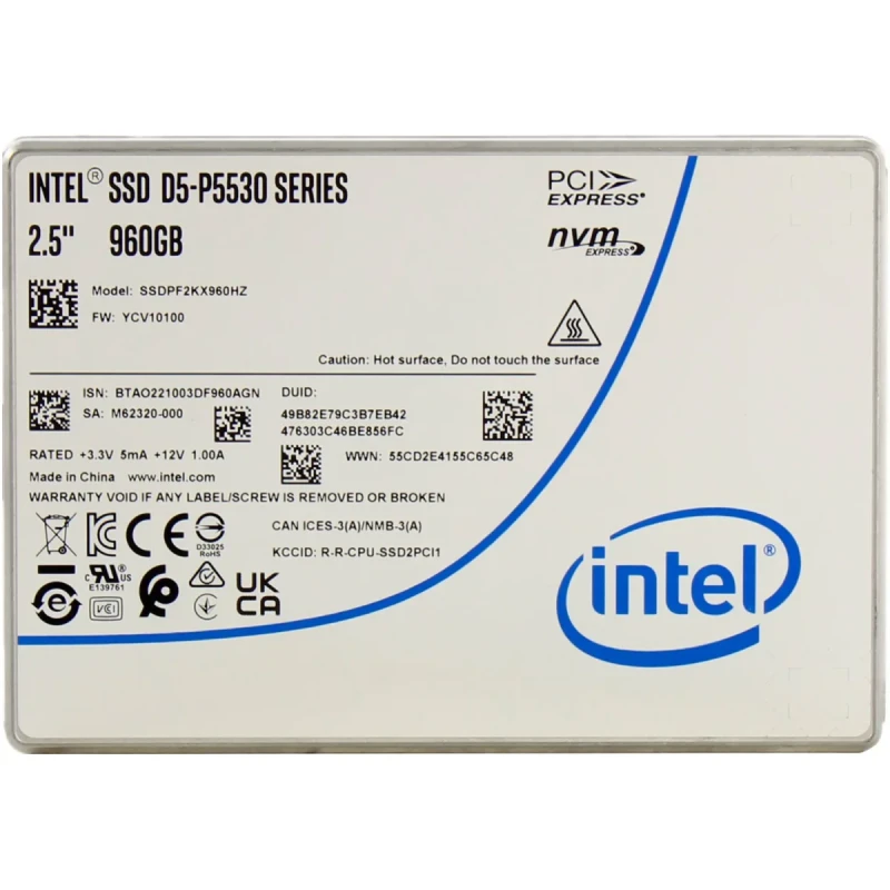 SSD Enterprise Intel D5-P5530 960GB 2.5" U.2 15mm, NVMe, TLC  OEM (SSDPF2KX960HZN1)