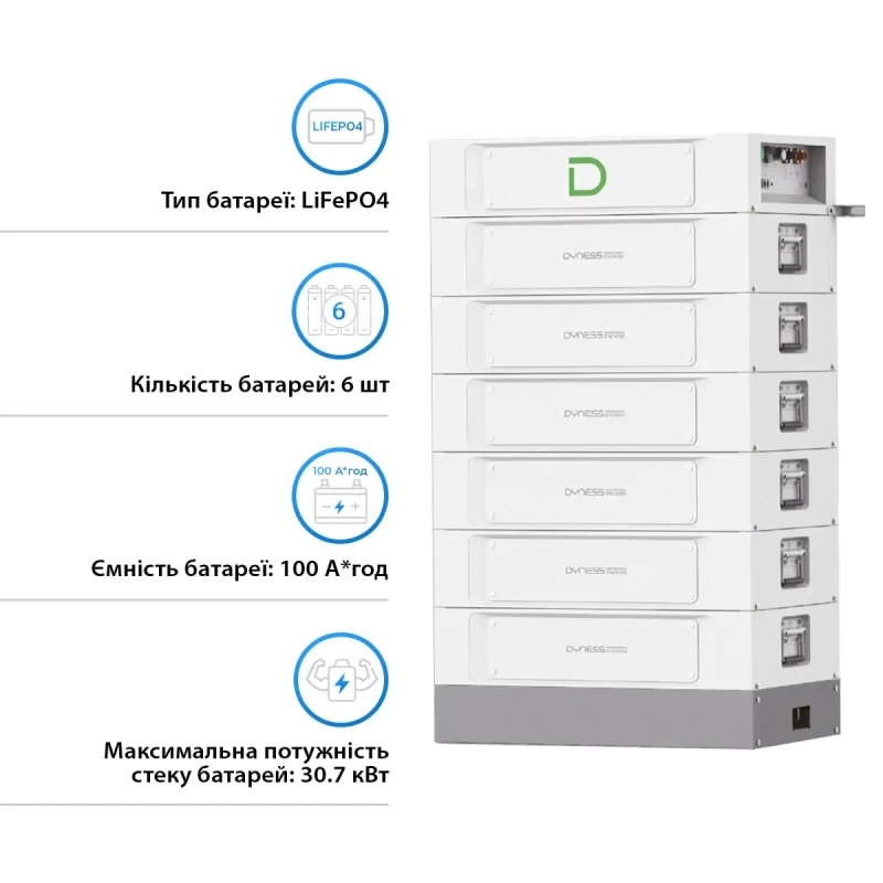 Акумуляторна батарея DYNESS STACK100-6 6xS51100,  30.72kW, 307.2V, 100Ah, LiFePO4, SBDU100