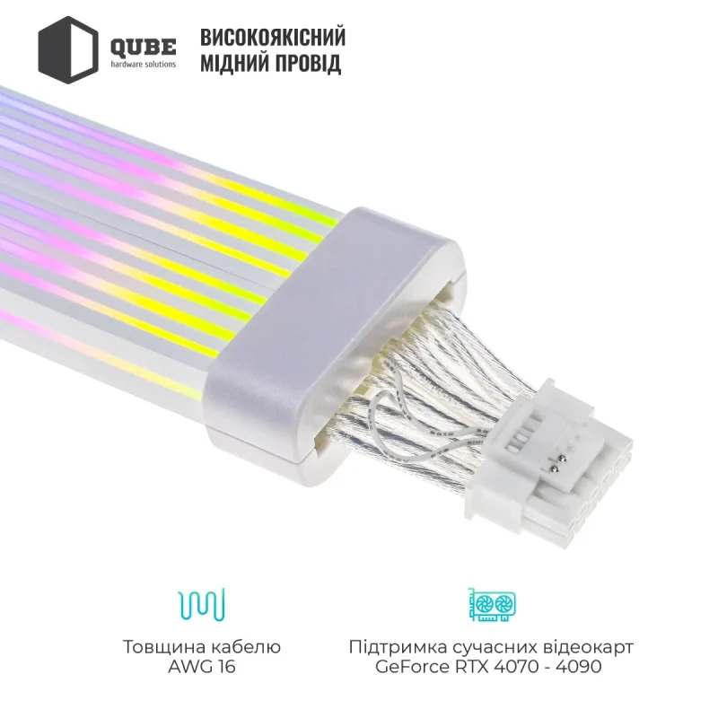 Кабель для ПК Qube ARGB 12+4Pin to 2*8Pin VGA, White