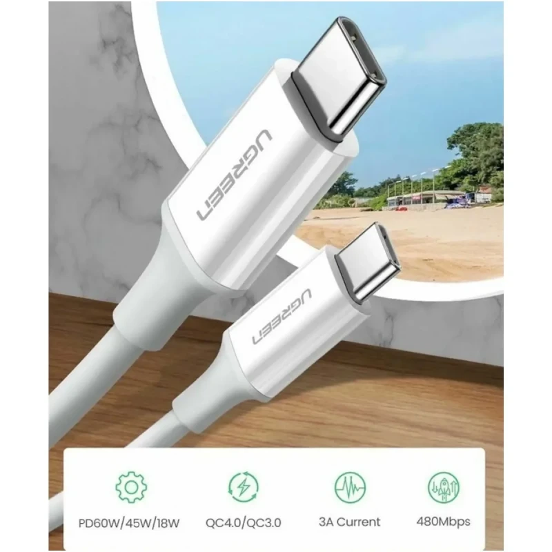 Кабель UGREEN US264 USB-C - USB-C 60W 1.5m White (60519)