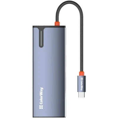 USB-хаб ColorWay 5в1 USB-C - USB-C+3USB3.0+HDMI(4К) 100W Dark Grey (CW-HUB01)