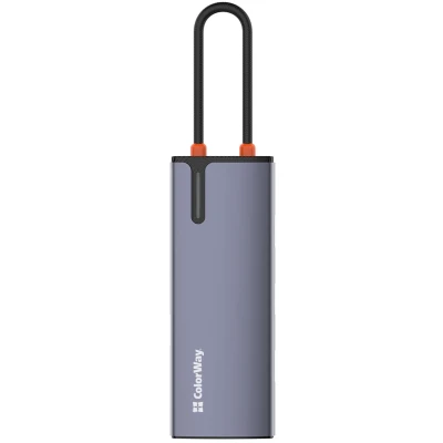 USB-хаб ColorWay 6в1 USB-C - USB-C+3USB3.0+USB2.0+RJ45 100W Dark Grey (CW-HUB03)