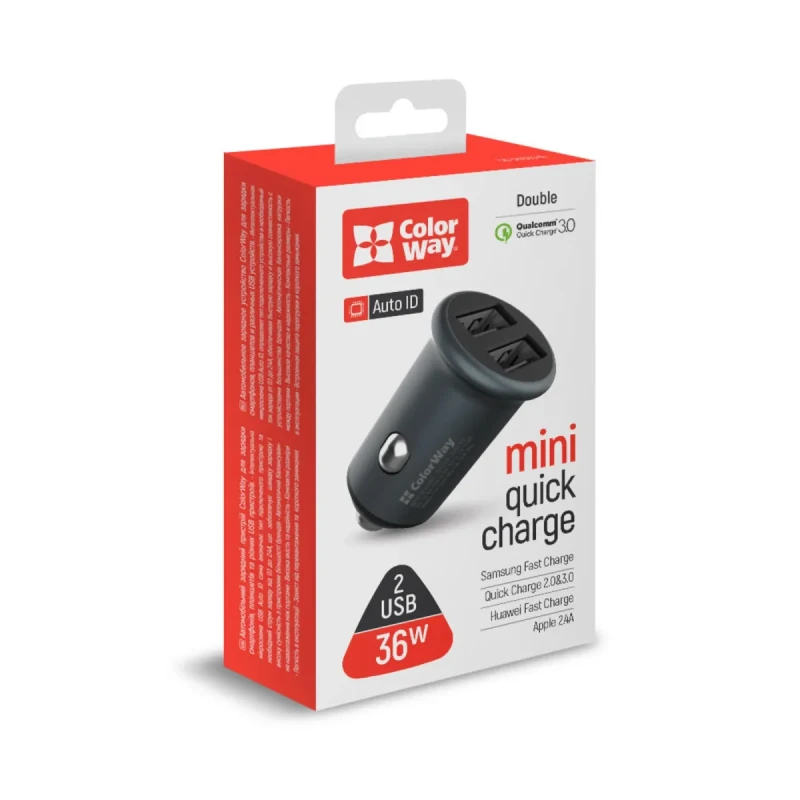 АЗП ColorWay 2USB 36W Grey (CW-CHA036Q-GR)