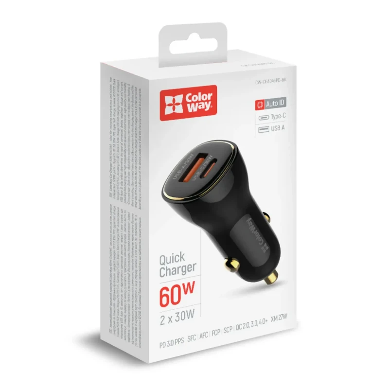 АЗП ColorWay USB-C+USB 60W Black (CW-CHA046PD-BK)