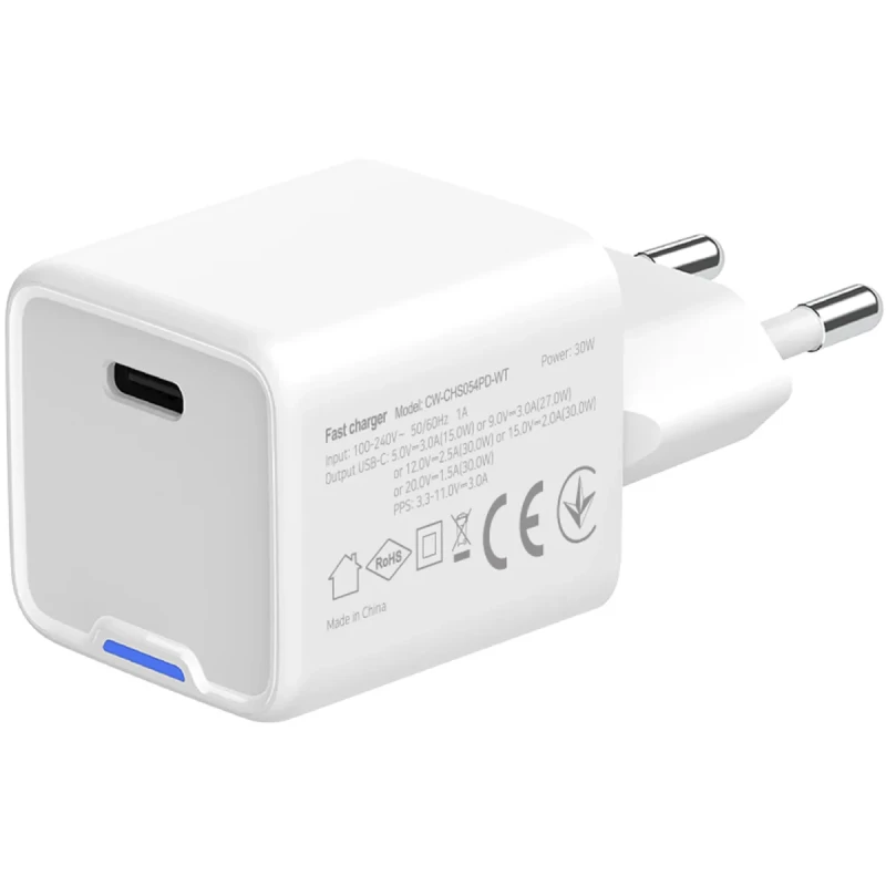 Мережевий ЗП СolorWay USB-C 30W GaN Mini White (CW-CHS054PD-WT)