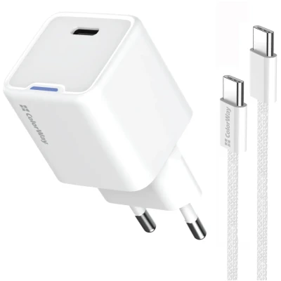 Мережевий ЗП СolorWay USB-C 35W GaN Mini White + кабель USB-C (CW-CHS056PDC-WT)