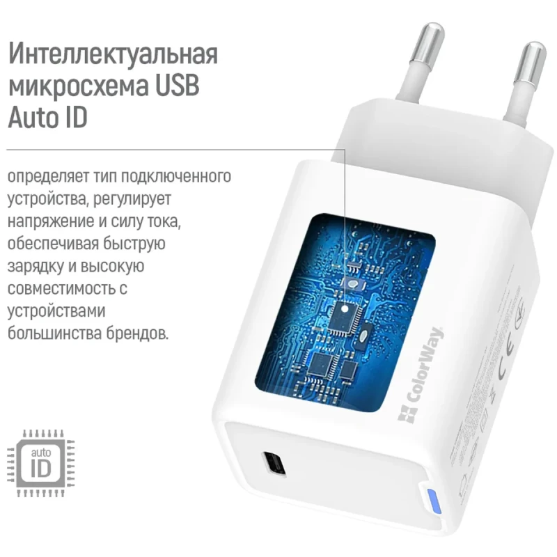 Мережевий ЗП СolorWay USB-C 45W GaN Mini White (CW-CHS057PD-WT)
