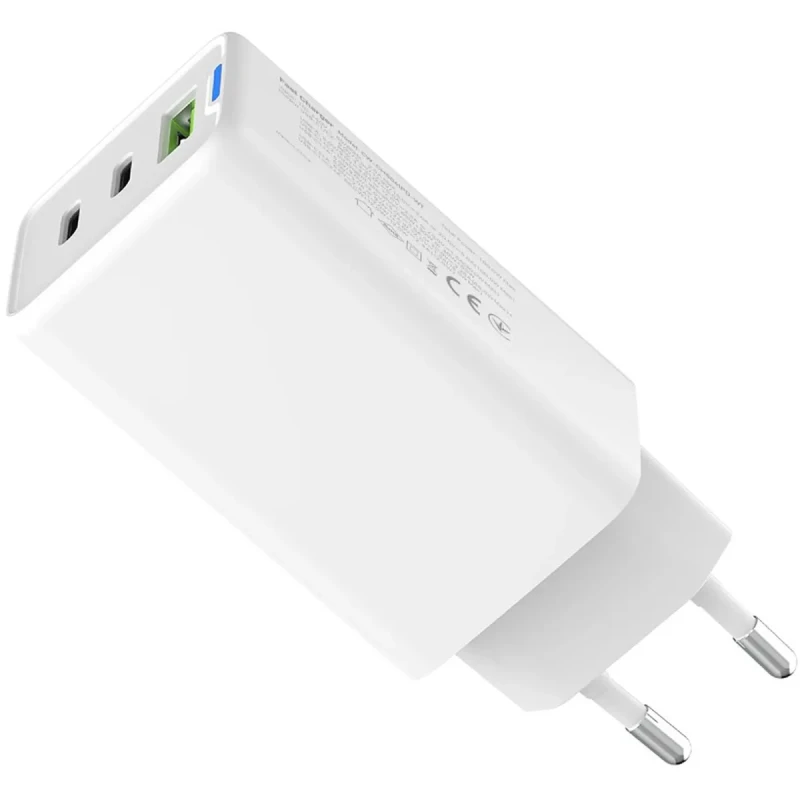 Мережевий ЗП СolorWay 2xUSB-C+USB 65W GaN Mini White (CW-CHS058PD-WT)