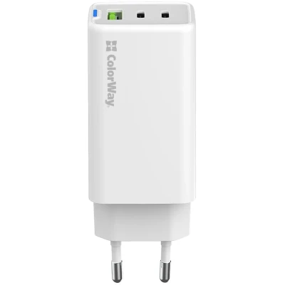 Мережевий ЗП СolorWay 2xUSB-C+USB 65W GaN Mini White (CW-CHS058PD-WT) Мережевий ЗП СolorWay 2xUSB-C+USB 65W GaN Mini White (CW-CHS058PD-WT)