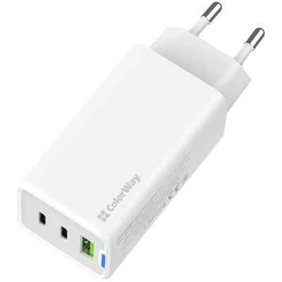 Мережевий ЗП СolorWay 2xUSB-C+USB 65W GaN Mini White (CW-CHS058PD-WT) Мережевий ЗП СolorWay 2xUSB-C+USB 65W GaN Mini White (CW-CHS058PD-WT)