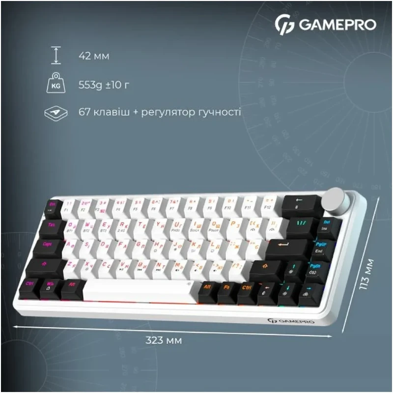 Клавіатура GamePro Asgard Valhalla QLAB Orange Switch RGB Wireless/Bluetooth/USB-C (MK210W Pro)