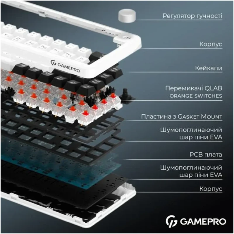Клавіатура GamePro Asgard Valhalla QLAB Orange Switch RGB Wireless/Bluetooth/USB-C (MK210W Pro)