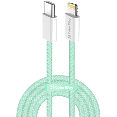 Кабель Colorway USB-C - Lightning (braided cotton) (PD Fast Charging 27W) 1м Green (CW-CBPDCL061-G)