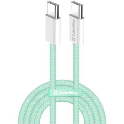 Кабель Colorway USB-C - USB-C (braided cotton) (PD Fast Charging 60W) 3.0А 1м Green (CW-CBPDCC061-G)