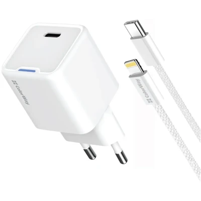Мережевий ЗП Colorway GaN Mini 20W PD Port PPS USB-C White cable Lightning (CW-CHS059PDL-WT)