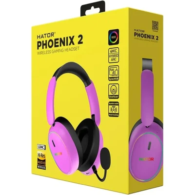 Навушники HATOR Phoenix 2 Hi-Res SyncHUB wireless Cyber violet (ESH42) Навушники HATOR Phoenix 2 Hi-Res SyncHUB wireless Cyber violet (ESH42)