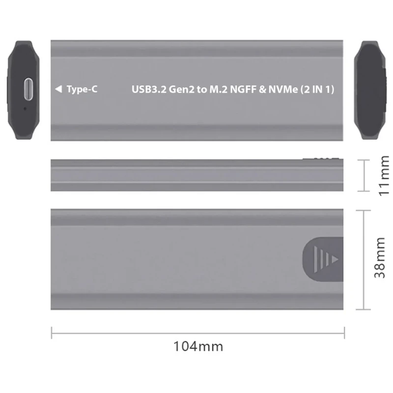 Кишеня зовнішня Dynamode M.2 SSD NVMe/SATA combo USB3.2 GEN2 USB-C (DM-CAD-SSD05)