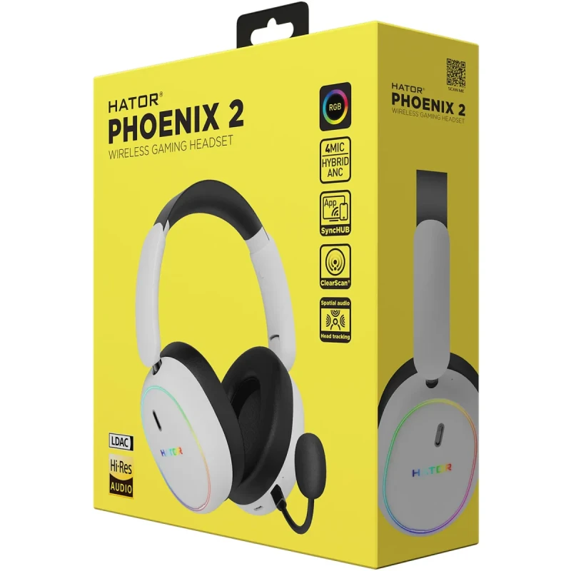 Навушники HATOR PHOENIX 2 Hi-Res SyncHUB wireless white (ESH41)