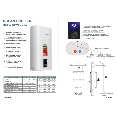 Водонагрівач OCEAN FLAT RZB100M, ET+WT