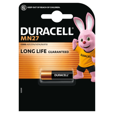 Батарейка Duracell MN27 12V спеціалізована лужна, A27/27A/V27A/8LR732, 1 шт. в упаковці (5007388) Батарейка Duracell MN27 12V спеціалізована лужна, A27/27A/V27A/8LR732, 1 шт. в упаковці (5007388)