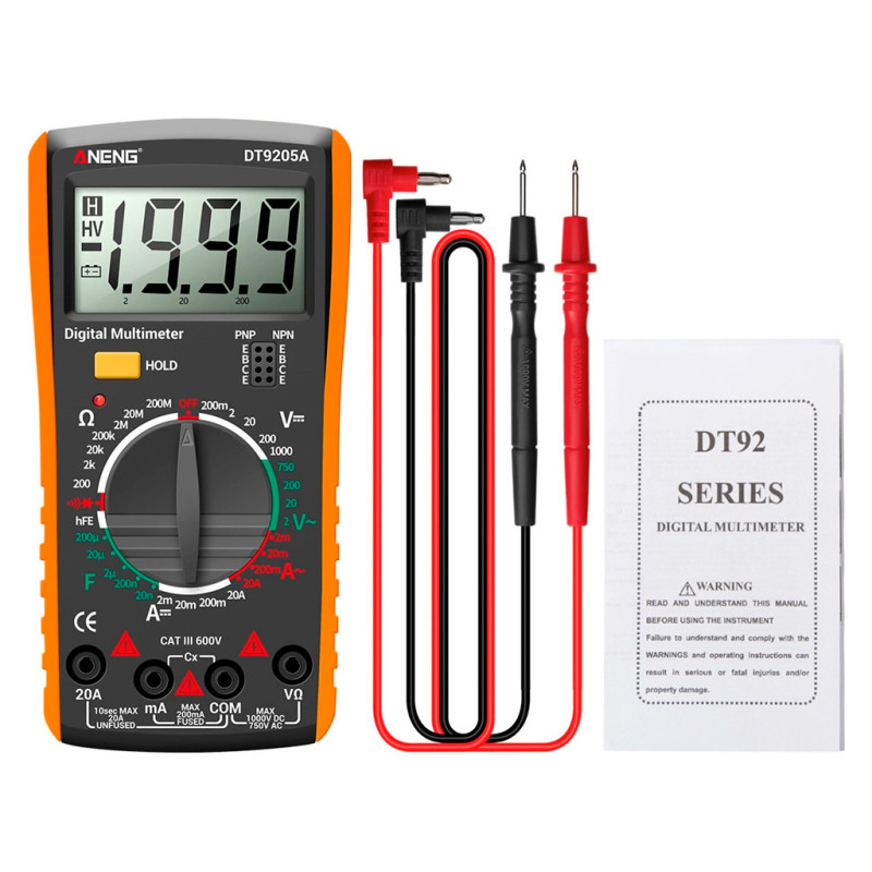 Цифровий мультиметр ANENG DT9205A, V, A, R, C, T, функція hFE (DT9205A)