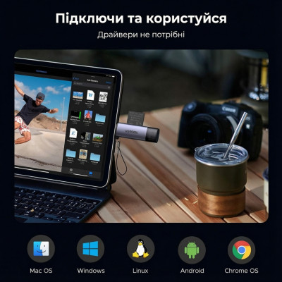 Зчитувач флеш-карт Ugreen USB-C + USB to TF/SD 3.0 CM185 gray (50706) Зчитувач флеш-карт Ugreen USB-C + USB to TF/SD 3.0 CM185 gray (50706)