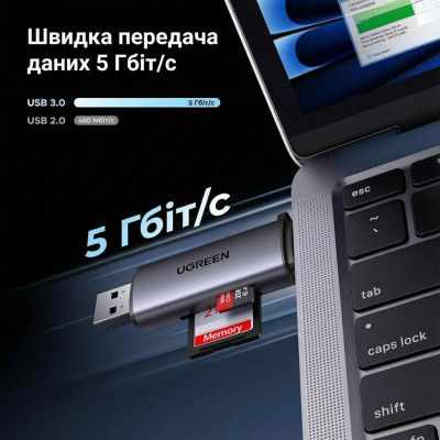 Зчитувач флеш-карт Ugreen USB-C + USB to TF/SD 3.0 CM185 gray (50706) Зчитувач флеш-карт Ugreen USB-C + USB to TF/SD 3.0 CM185 gray (50706)
