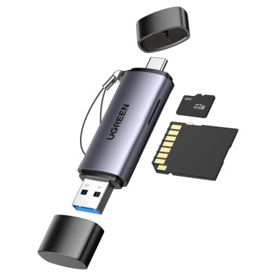 Зчитувач флеш-карт Ugreen USB-C + USB to TF/SD 3.0 CM185 gray (50706)