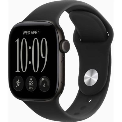 Смарт-годинник Apple Watch Series 12 GPS 46mm Black Aluminium Case with Black Sport Band - M/L (MJEL4RK/A)
