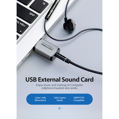 Звукова плата Vention Audio USB 1х3,5mm jack 4pin Metal (OMTP-CTIA) (CDLH0) Звукова плата Vention Audio USB 1х3,5mm jack 4pin Metal (OMTP-CTIA) (CDLH0)