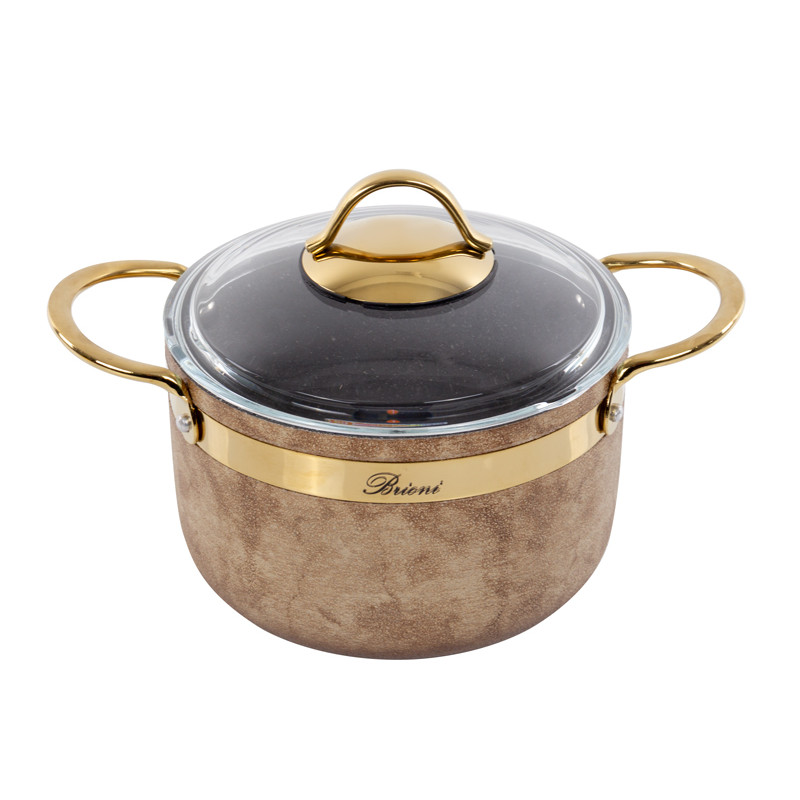 Каструля Brioni антипригарна Royal Stone Ti̇gereye Gold 18 см, 2,5 л
