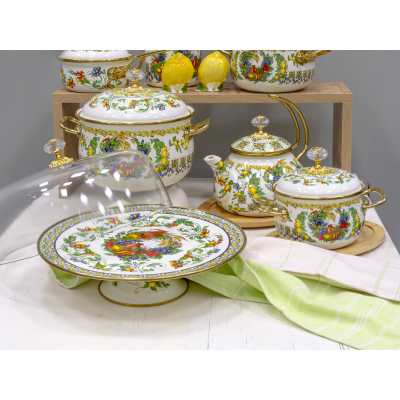 Тортівниця емальована "VITALY" Elmani з кришкою на ніжці, 30 см