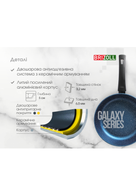 Сковорода 24 см з антипригарним покриттям GALAXY зі скляною кришкою