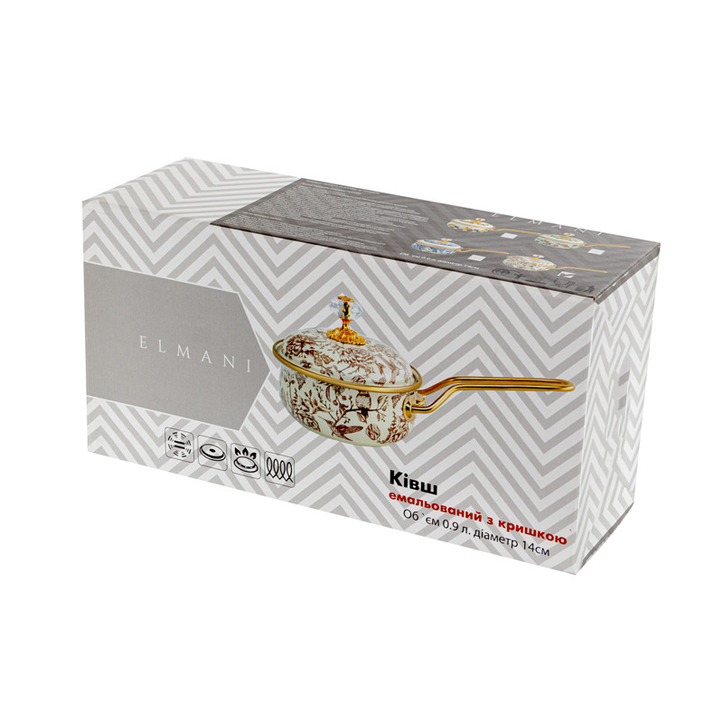 Ківш емальований "BUTTERFLY" Elmani з кришкою, 0,9 л, 14 см х 31 см