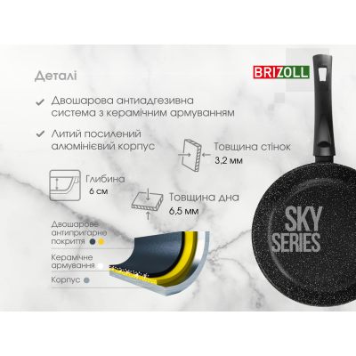 Сковорода 28 см з антипригарним покриттям SKY зі скляною кришкою