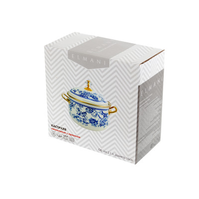 Каструля емальована `SICILY` Elmani з кришкою, 2,1 л, 16 см
