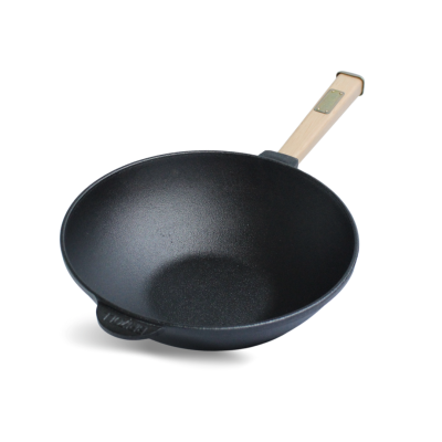 Сковорода чавунна з дерев`яною ручкою та чавунною кришкою WOK 2,8 л