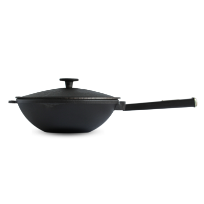 Сковорода чавунна з дерев`яною ручкою Black та чавунною кришкою WOK 2,8 л