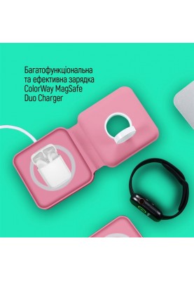 Бездротовий зарядний пристрій ColorWay MagSafe Duo Charger 15W for iPhone Pink (CW-CHW32Q-P)