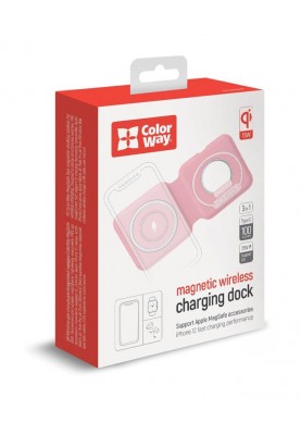 Бездротовий зарядний пристрій ColorWay MagSafe Duo Charger 15W for iPhone Pink (CW-CHW32Q-P)