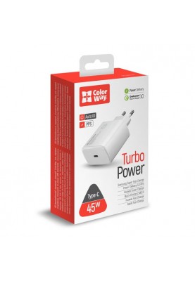 Мережевий зарядний пристрій ColorWay Power Delivery Port PPS (1USB-Cx3A) (45W) White (CW-CHS034PD-WT)