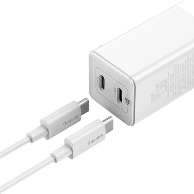 Мережевий зарядний пристрій Baseus GaN2 (2USB, 3A) QC3.0 45W White (CCGAN-M02) + кабель USB-C