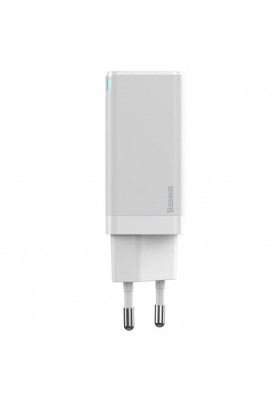 Мережевий зарядний пристрій Baseus GaN2 (2USB, 3A) QC3.0 45W White_EU (CCGAN-M02) + кабель USB-C