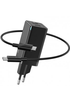 Мережевий зарядний пристрій Baseus GaN2 (2USB, 3A) QC3.0 45W Black (CCGAN-M01) + кабель USB-C