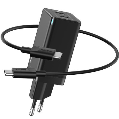 Мережевий зарядний пристрій Baseus GaN2 (2USB, 3A) QC3.0 45W Black (CCGAN-M01) + кабель USB-C