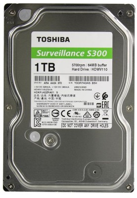 Накопичувач HDD SATA 1.0TB Toshiba Surveillance S300 5700rpm 64MB (HDWV110UZSVA)