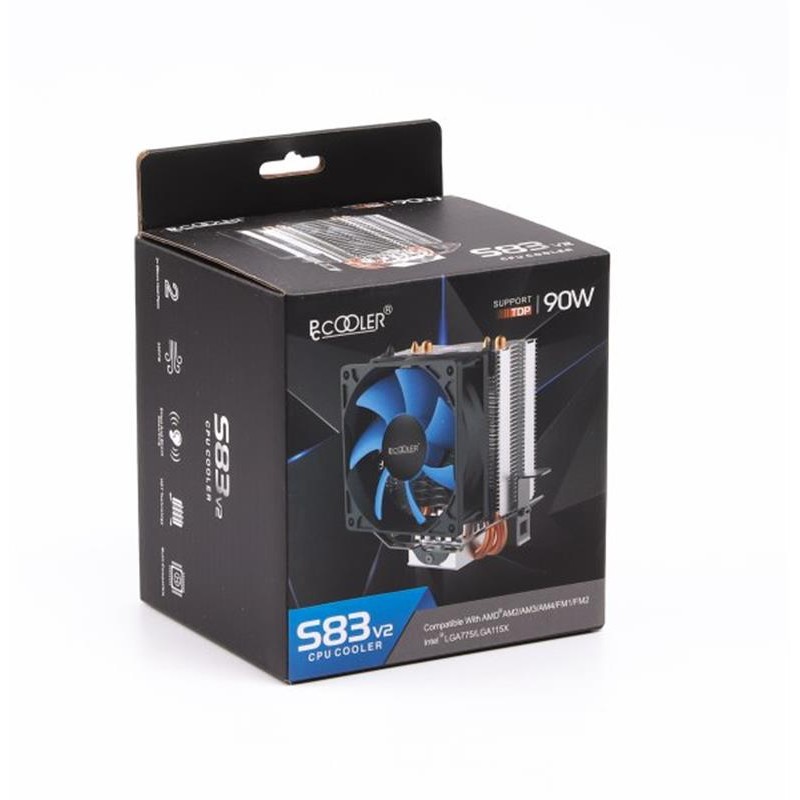 Кулер процессорный PCCooler S83 V2, Intel: 1200/1150/1151/1155/1156/775, AMD: AM2/AM2+/AM3/AM3+/AM4/FM1/FM2/FM2+, 117х112х78 мм, 3-pin