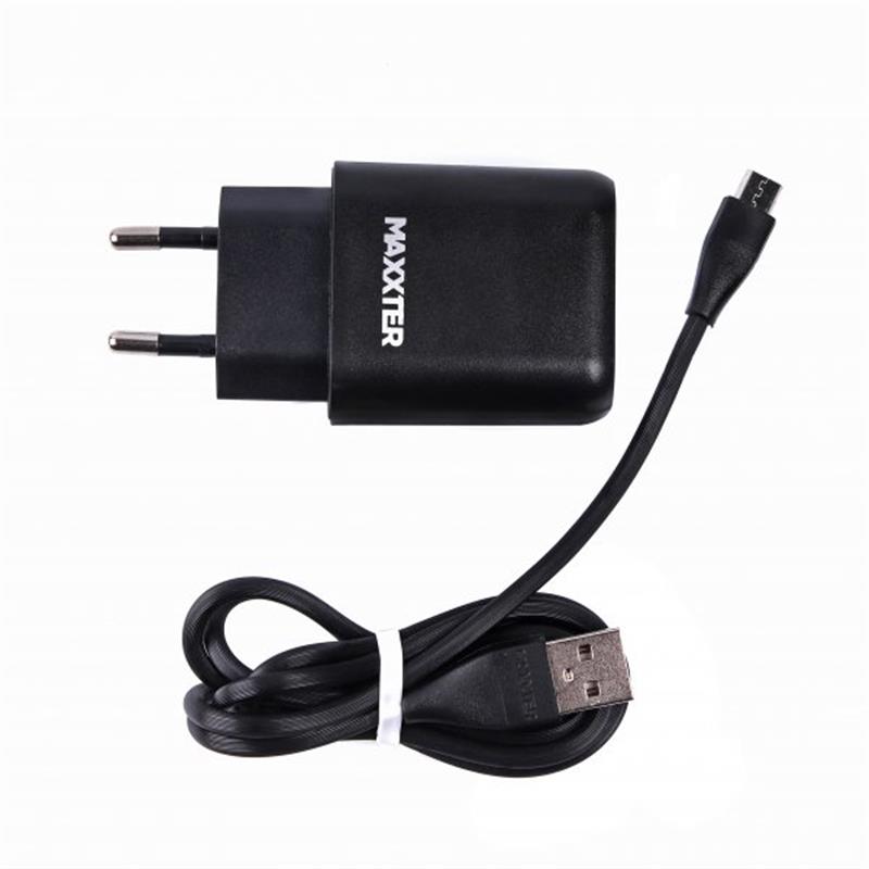 Мережевий зарядний пристрій Maxxter (1USBх2.4А) QC3.0 Black (WC-QC-AtM-01) + кабель microUSB