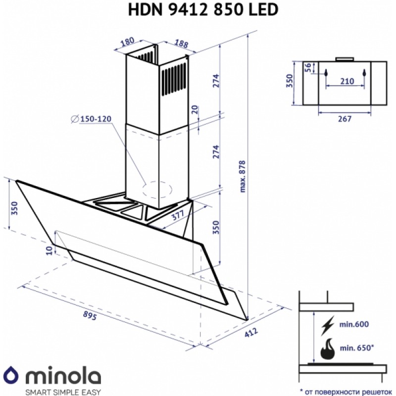 Вытяжка Minola HDN 9412 BL 850 LED