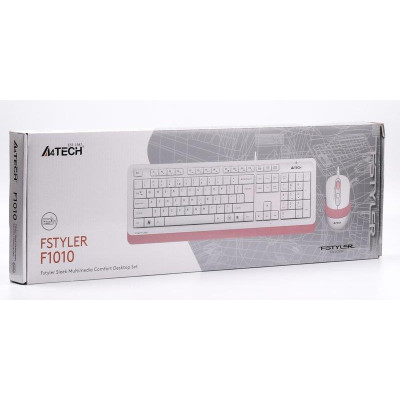 Комплект (клавіатура, мишка) A4Tech F1010 White/Pink USB